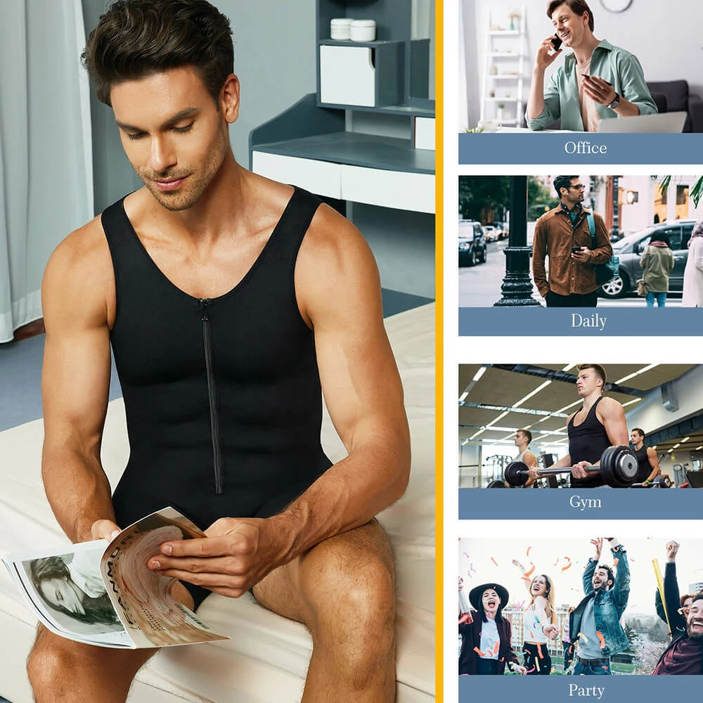 Men's Seamless Zipper Shapewear Bodysuit Tummy Control