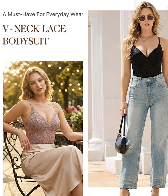 Women's Lace V-Neck Bodysuit Tummy Control Shapewear