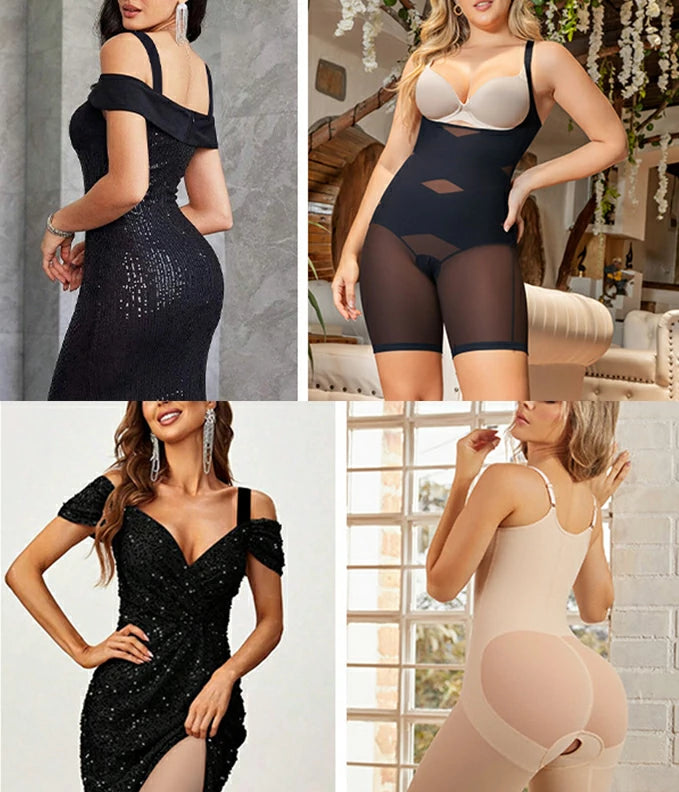 Women's Open Bust Double Compression Bodysuit Tummy Control