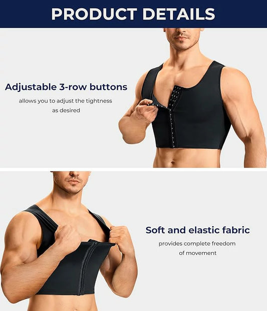 Men's Compression Chest Binder Vest Double-Layer Hook-Eye