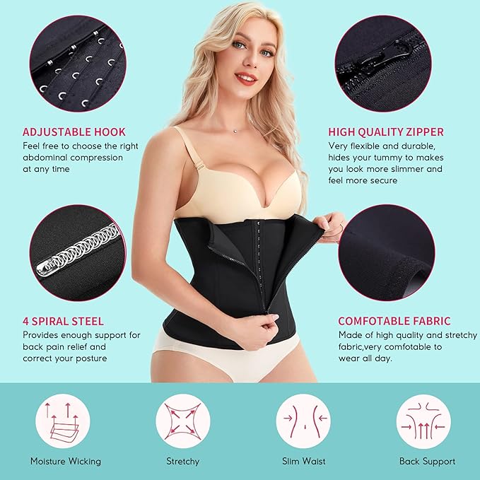 Waist Trainer Zipper Hook Double Control