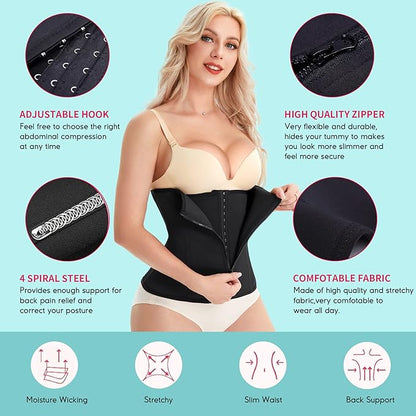 Women's Double Control Waist Trainer with Zipper & Hooks