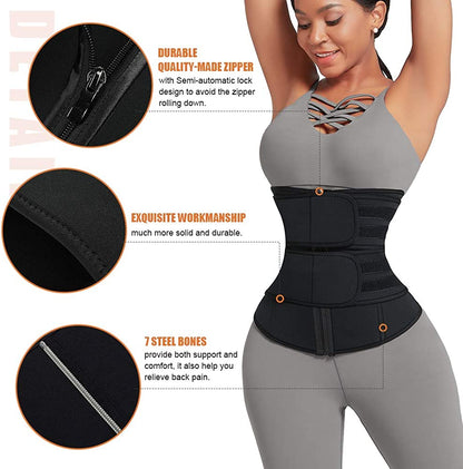 Women's Double Strap Anti-Roll Waist Trainer Sweat Belt