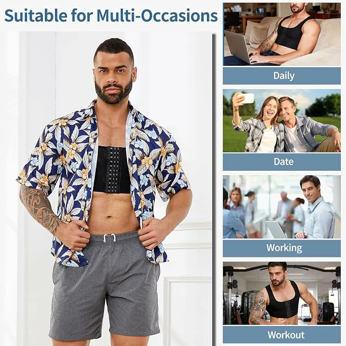 Men's Mesh Chest Binder Vest Breathable Hook-Eye
