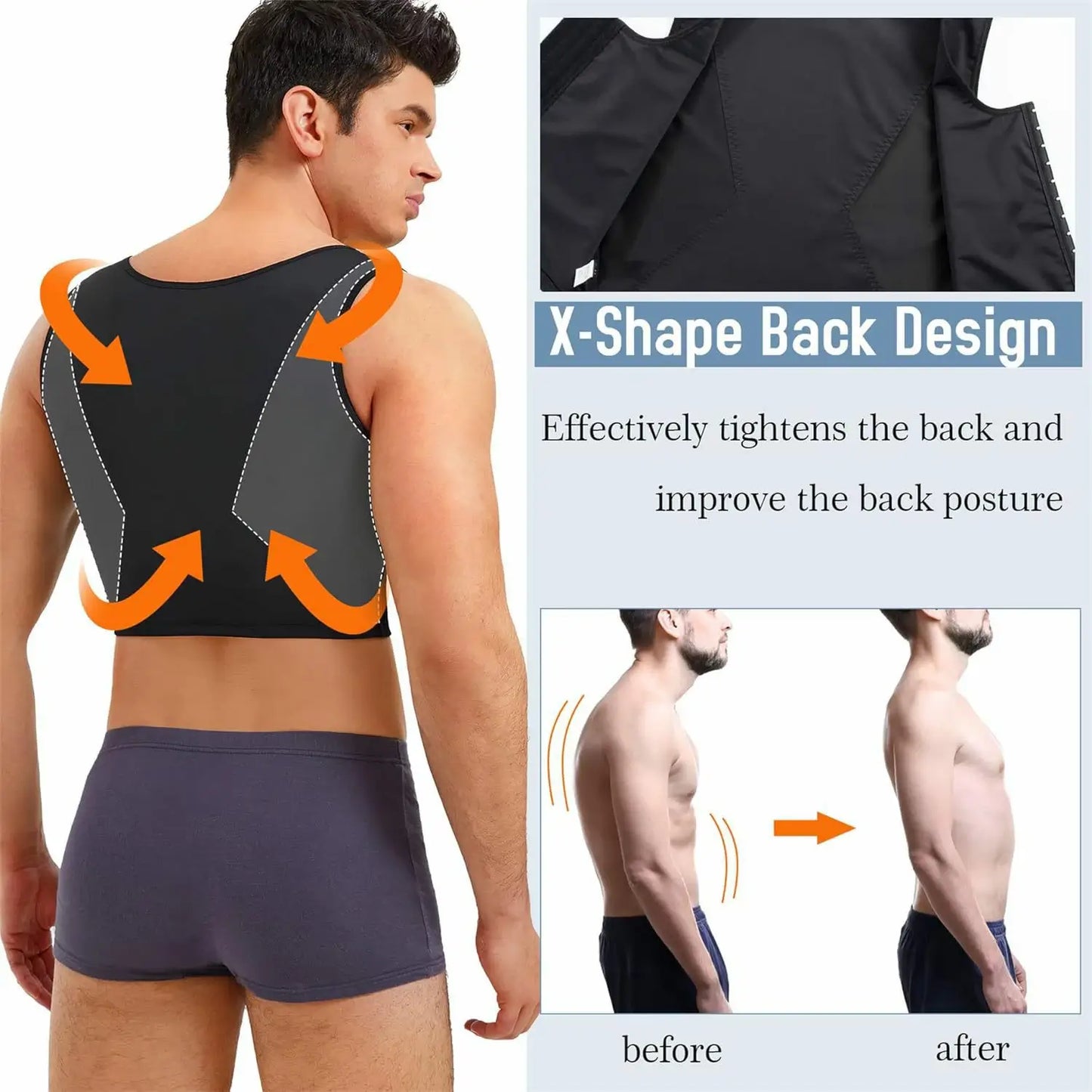Men's Compression Chest Binder Vest Double-Layer Hook-Eye