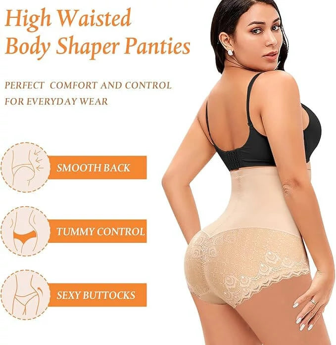 Women's High Waist Lace Panty Tummy Control