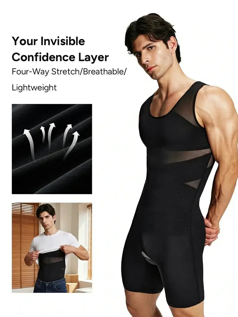 Men's Mesh Bodysuit Tummy Control Seamless Shapewear
