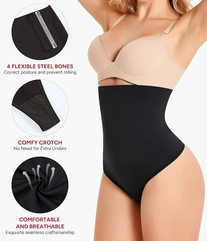 Women's High Waist Steel Bones Seamless Thong Tummy Control