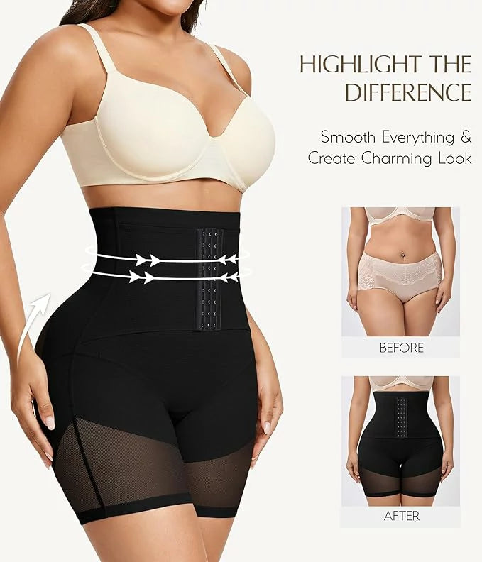 Women's High Waist Hook Closure Anti-Chafe Faja Shorts Tummy Control