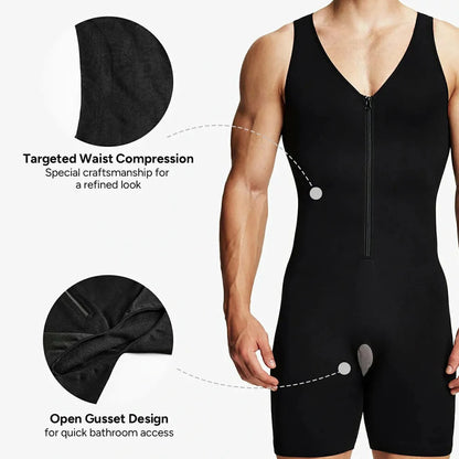 Men's Seamless Zipper Shapewear Bodysuit Tummy Control