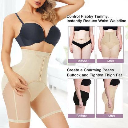 Women's High Waist Hook Closure Steel Bones Shapewear Shorts Tummy Control