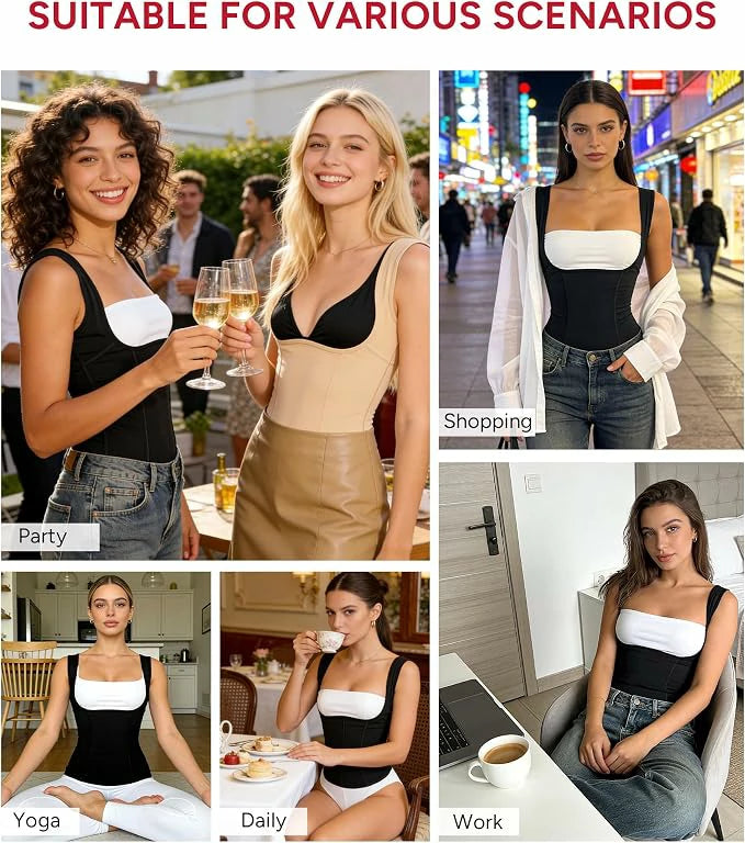Women's U Shape Push Up Widen Straps Shapewear Tank Tummy Control