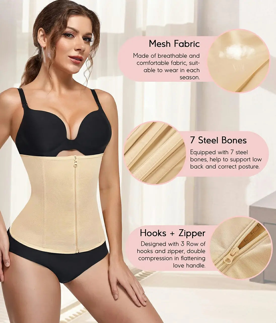 Women's Zipper Steel Boned Waist Trainer Tummy Control