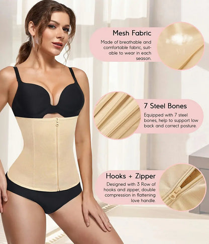 Women's Zipper Steel Boned Waist Trainer Tummy Control