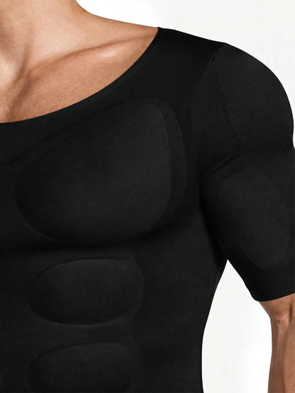 Men's Padded Muscle Compression Shirt Short Sleeve