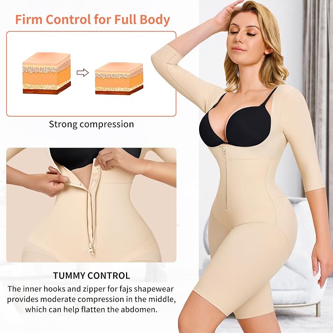 Women's Short Sleeve Bodysuit Tummy Control Arm Compression