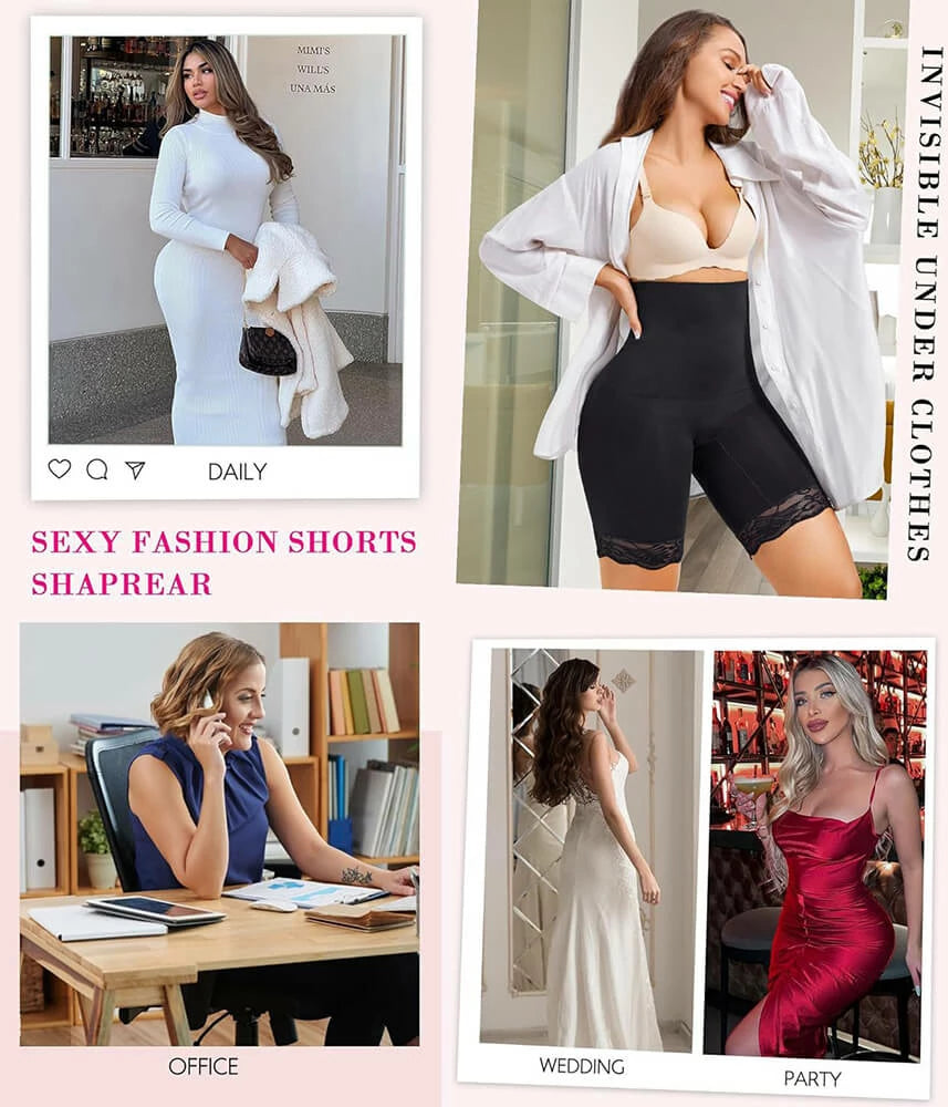Women's High Waist Lace Butt-Lifting Contour Shapewear Shorts Waist Sculpting
