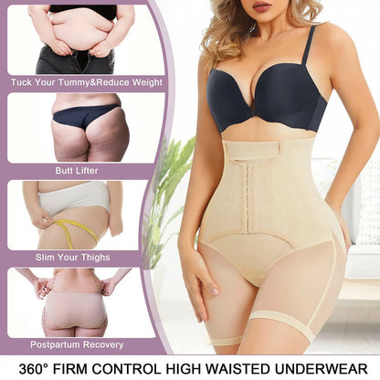 Women's High Waist Hook Closure Steel Bones Shapewear Shorts Tummy Control