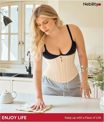 Women's Mesh Steel Boned Zipper Waist Trainer Tummy Control