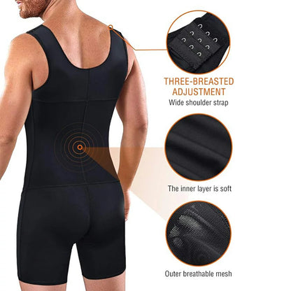 Men's Full Body Shaper Bodysuit with 4-Level Hooks