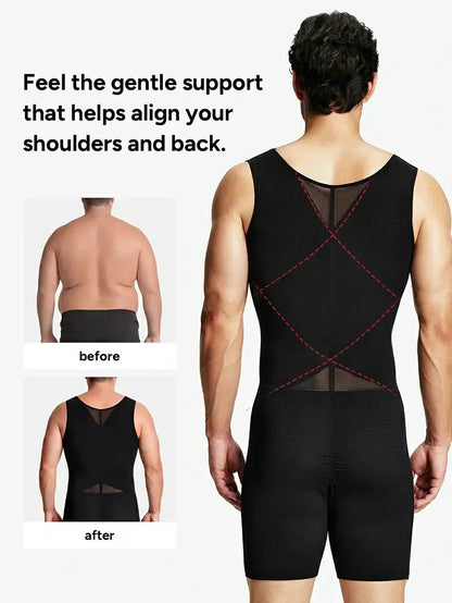 Men's Mesh Bodysuit Tummy Control Seamless Shapewear