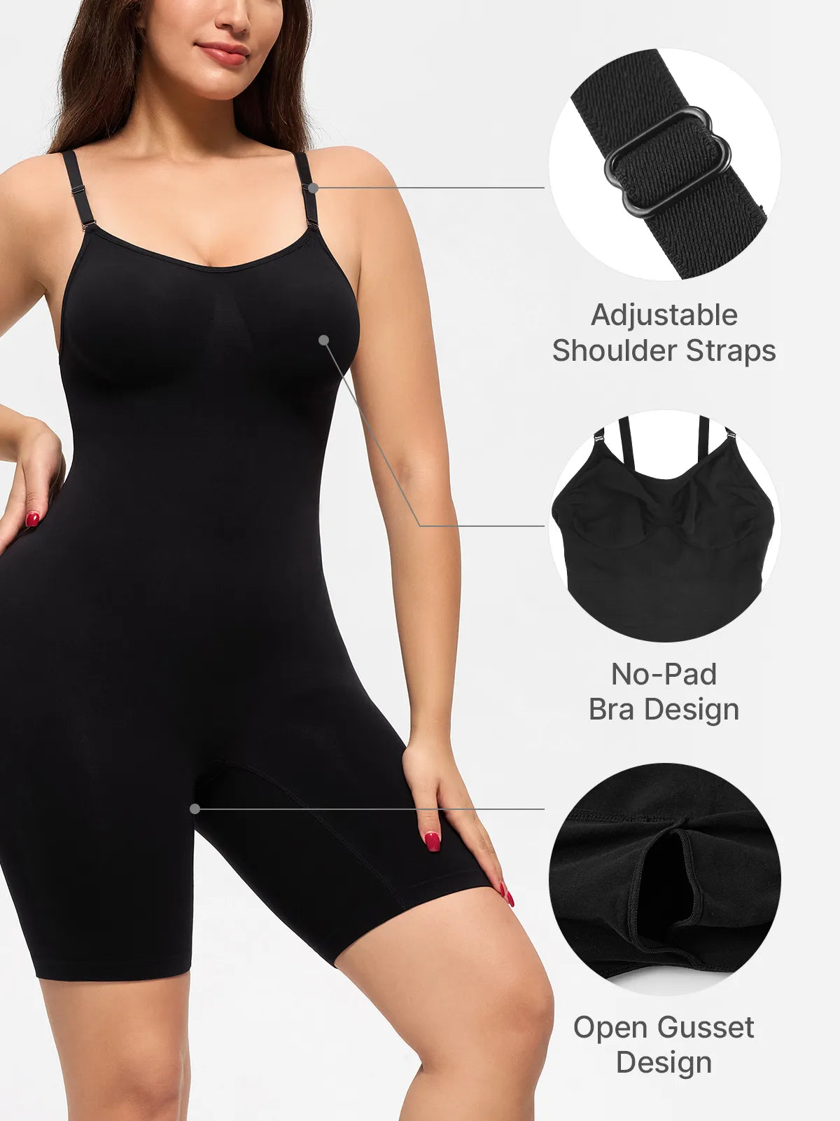 Women's Seamless V-Neck Mid-Thigh Bodysuit Tummy Control