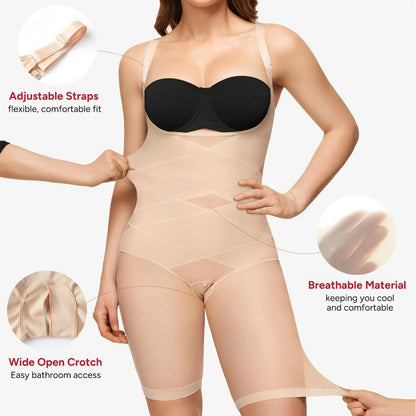 Women's Open Bust Double Compression Bodysuit Tummy Control