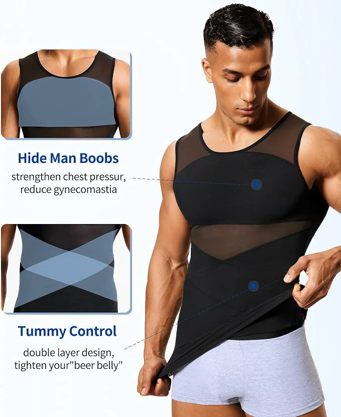 Men's Double-Layer Chest Compression Tank Top for Big Belly