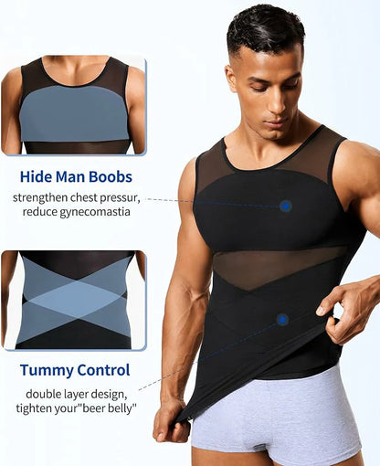 Men's Double-Layer Chest Compression Tank Top for Big Belly
