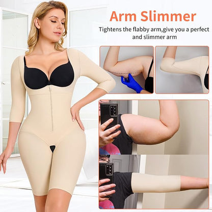 Women's Short Sleeve Bodysuit Tummy Control Arm Compression