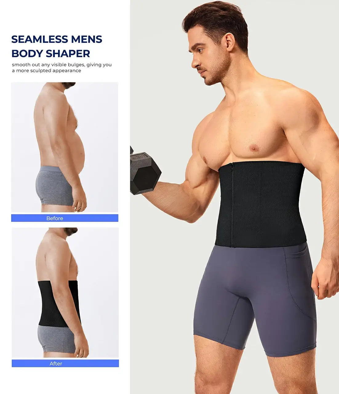 Men's Firm Compression Waist Trainer with Zipper and Steel Bones
