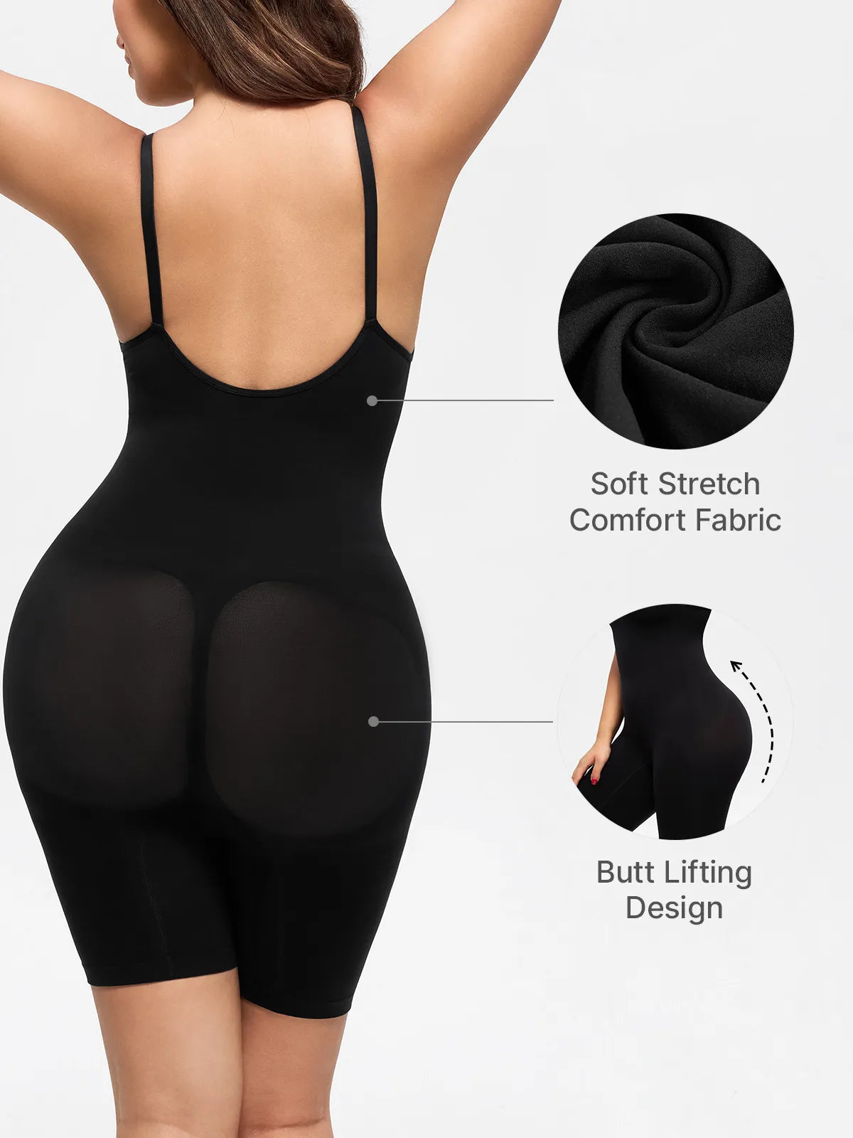 Women's Seamless V-Neck Mid-Thigh Bodysuit Tummy Control