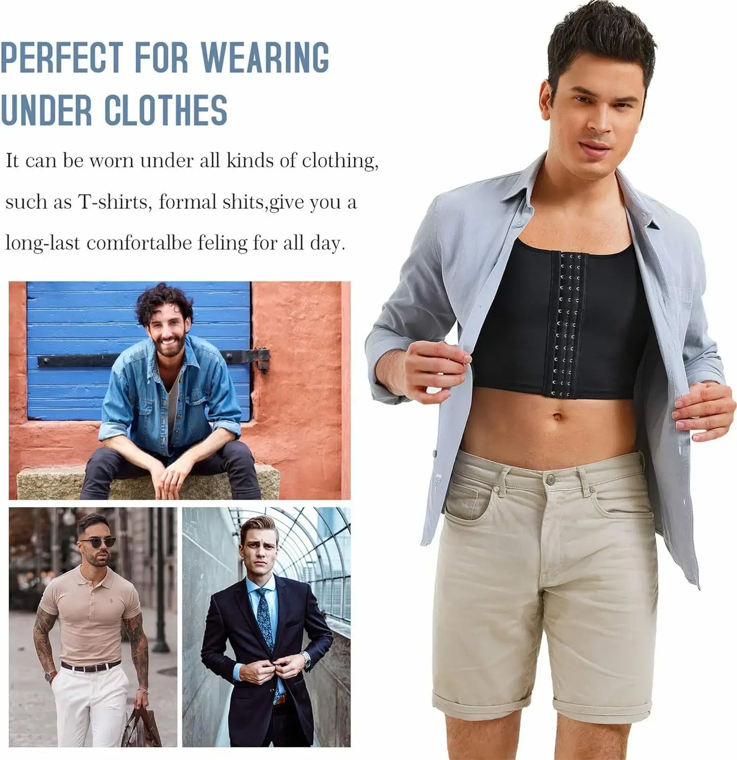 Men's Compression Chest Binder Vest Double-Layer Hook-Eye
