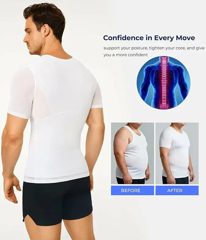 Men's Short Sleeve Compression Shirt Mesh Tummy Control