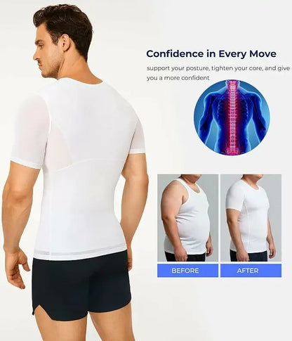 Men's Short Sleeve Compression Shirt Mesh Tummy Control