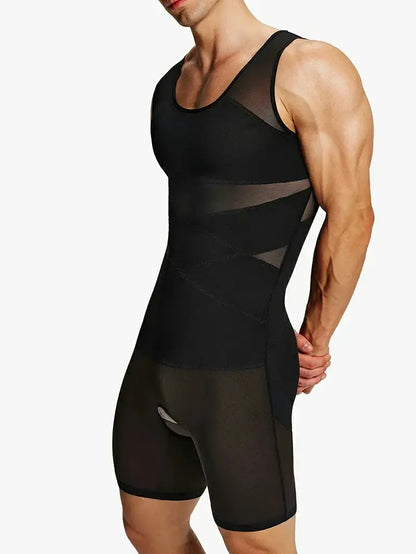 Men's Mesh Bodysuit Tummy Control Seamless Shapewear