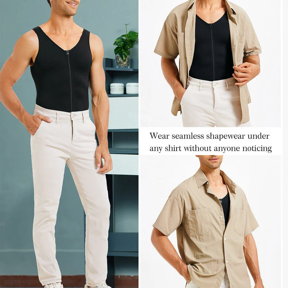 Men's Seamless Zipper Shapewear Bodysuit Tummy Control