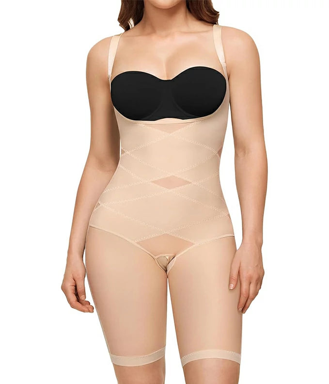 Women's Open Bust Double Compression Bodysuit Tummy Control