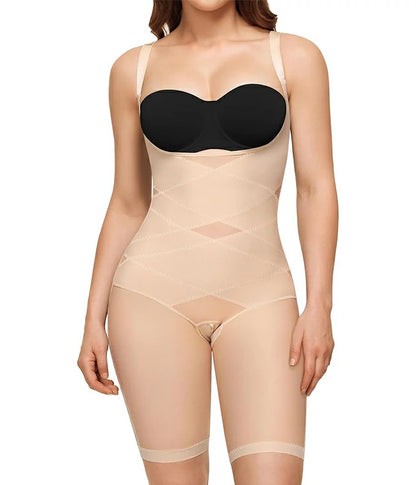 Women's Open Bust Double Compression Bodysuit Tummy Control