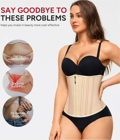 Women's Mesh Steel Boned Zipper Waist Trainer Tummy Control