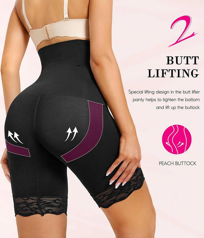 Women's High Waist Lace Butt-Lifting Contour Shapewear Shorts Waist Sculpting
