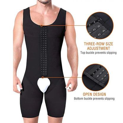 Men's Full Body Shaper Bodysuit with 4-Level Hooks