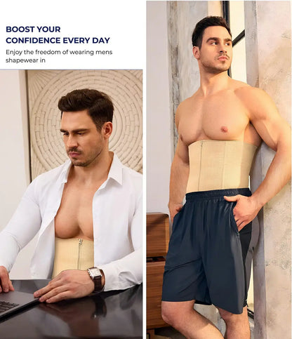 Men's Firm Compression Waist Trainer with Zipper and Steel Bones