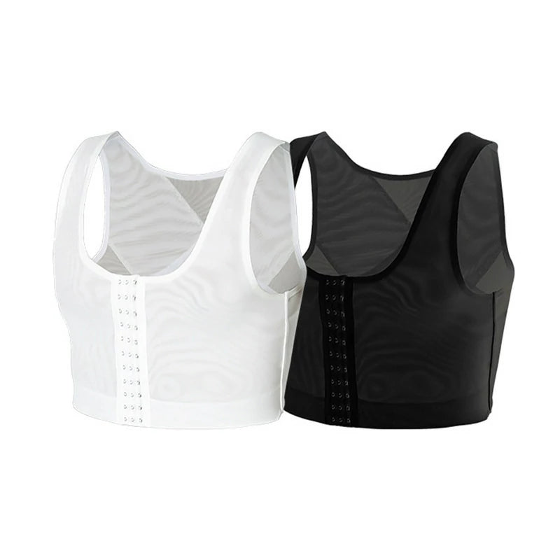 Men's Mesh Chest Binder Vest Breathable Hook-Eye