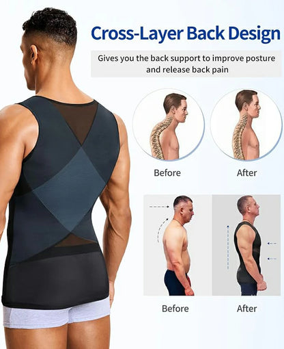 Men's Double-Layer Chest Compression Tank Top for Big Belly