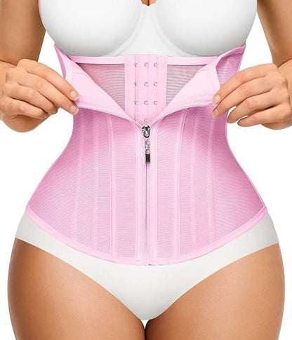 Women's Mesh Steel Boned Zipper Waist Trainer Tummy Control