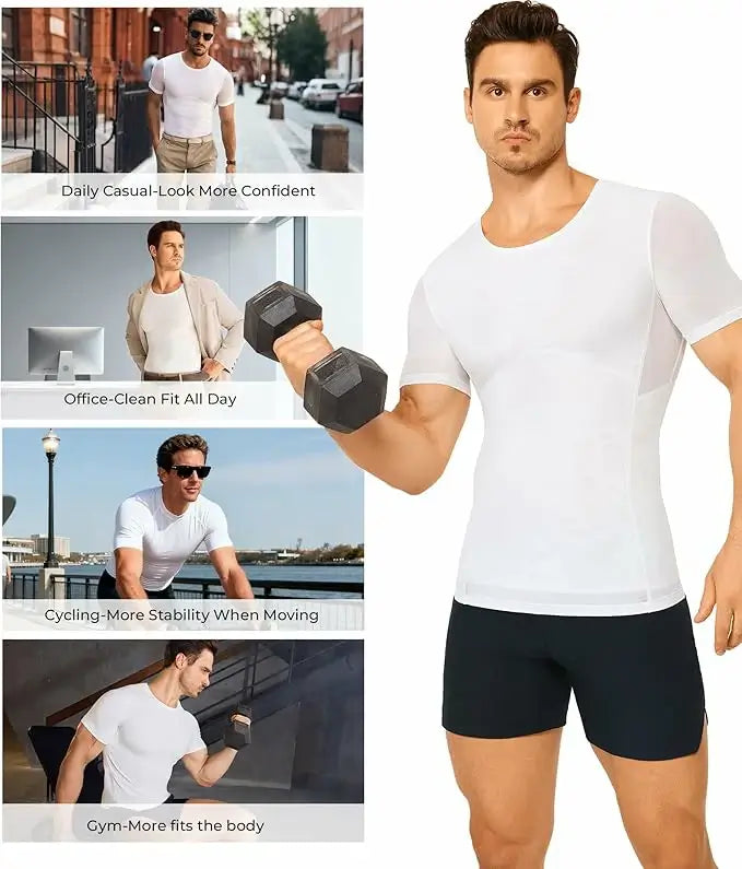 Men's Short Sleeve Compression Shirt Mesh Tummy Control