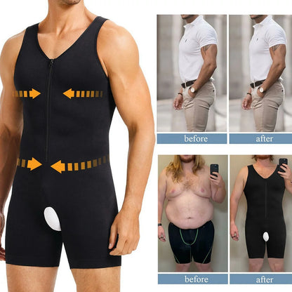 Men's Seamless Zipper Shapewear Bodysuit Tummy Control