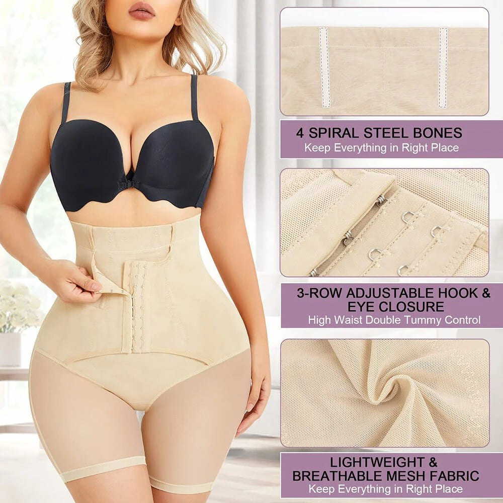 Women's High Waist Hook Closure Steel Bones Shapewear Shorts Tummy Control