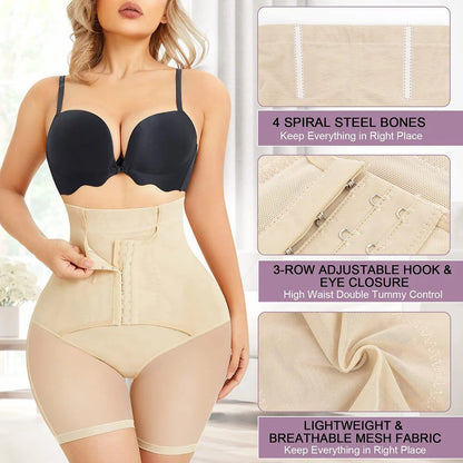 Women's High Waist Hook Closure Steel Bones Shapewear Shorts Tummy Control